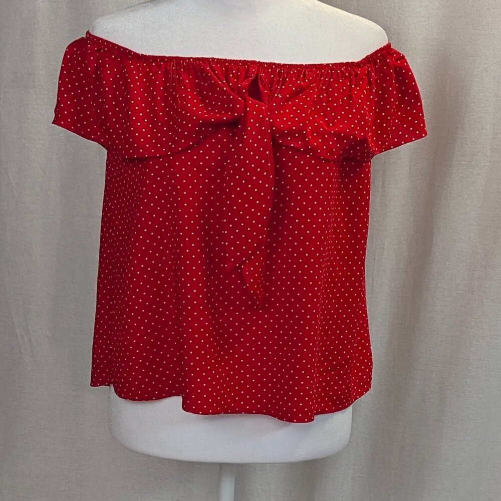 Final Touch Size Small Red Polka Dot Off-Shoulder Top